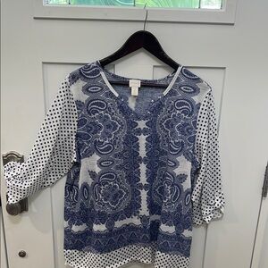 Chico's Purple and White Relaxed Graphic Blouse